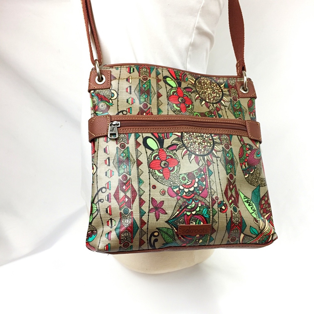 Sakroots Artist's Circle Boho Floral Print Vegan Leather Cross Body Bag